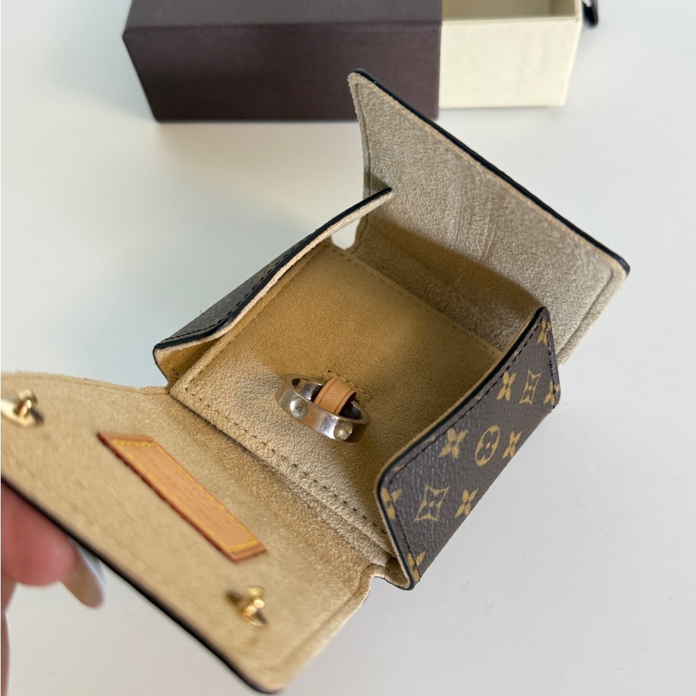 Louis Vuitton Silver and Brown Monogram Ring